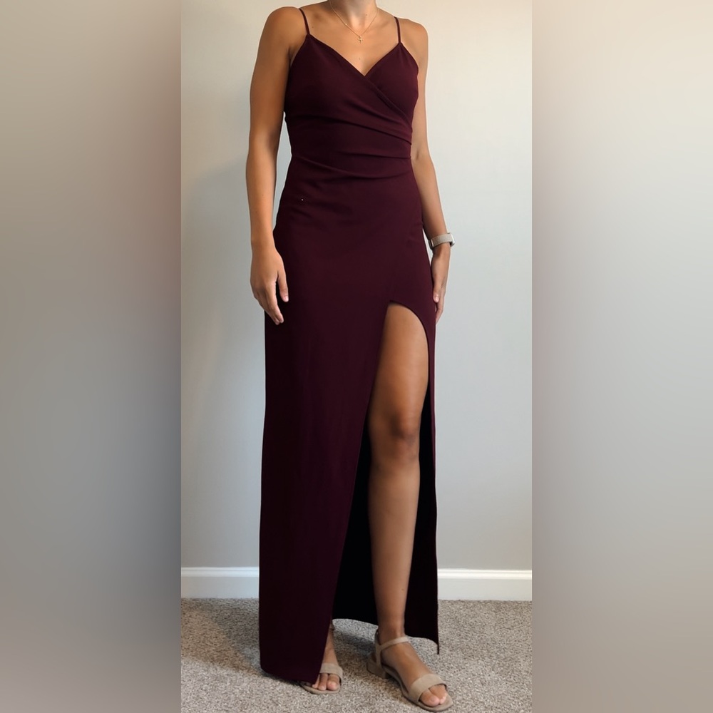 Windsor Formal High Slit Wrap Dress - Burgundy